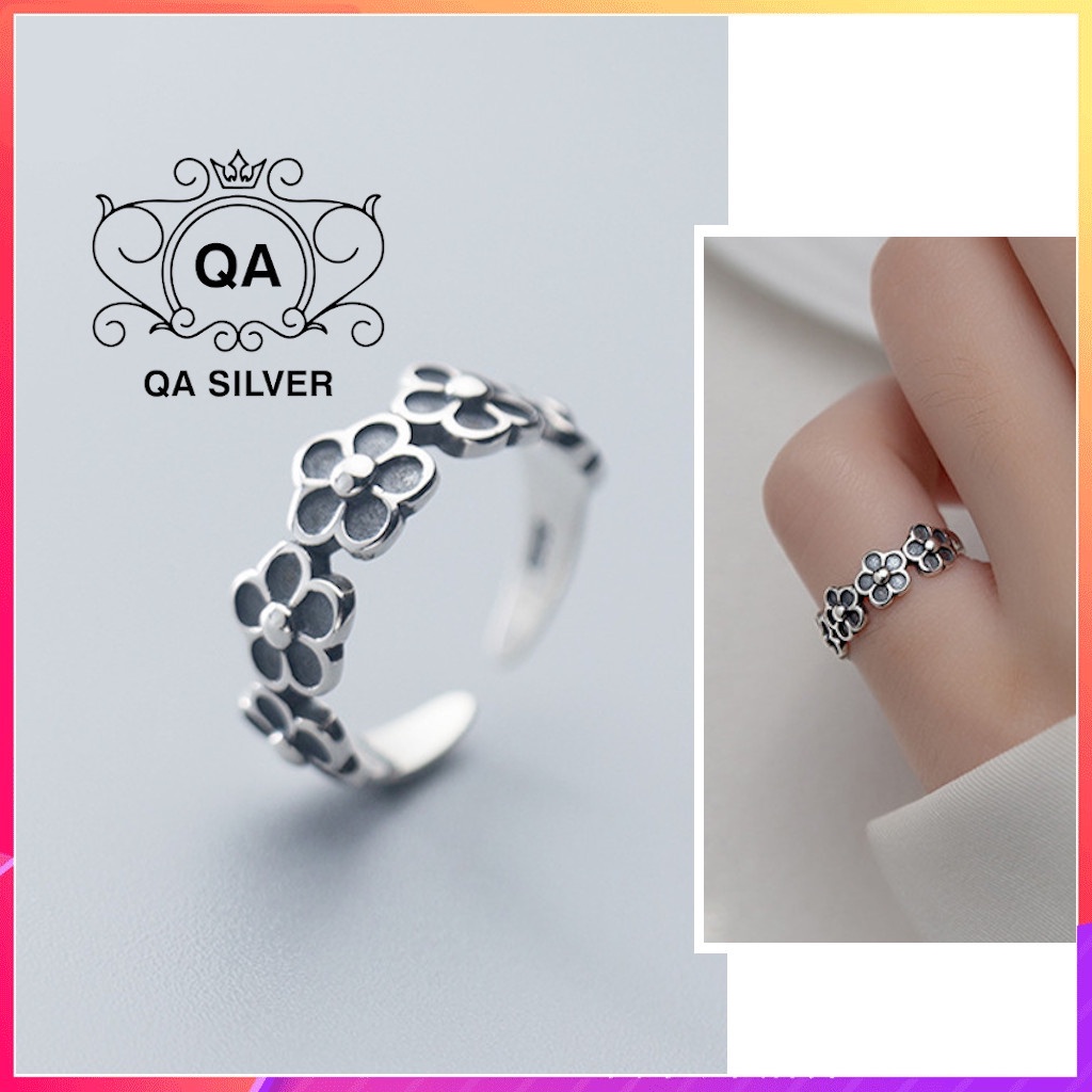 Nhẫn bạc thái hoa đen form nhỏ nhẫn nữ ngón út S925 FLORA Silver Ring QA SILVER RI220103