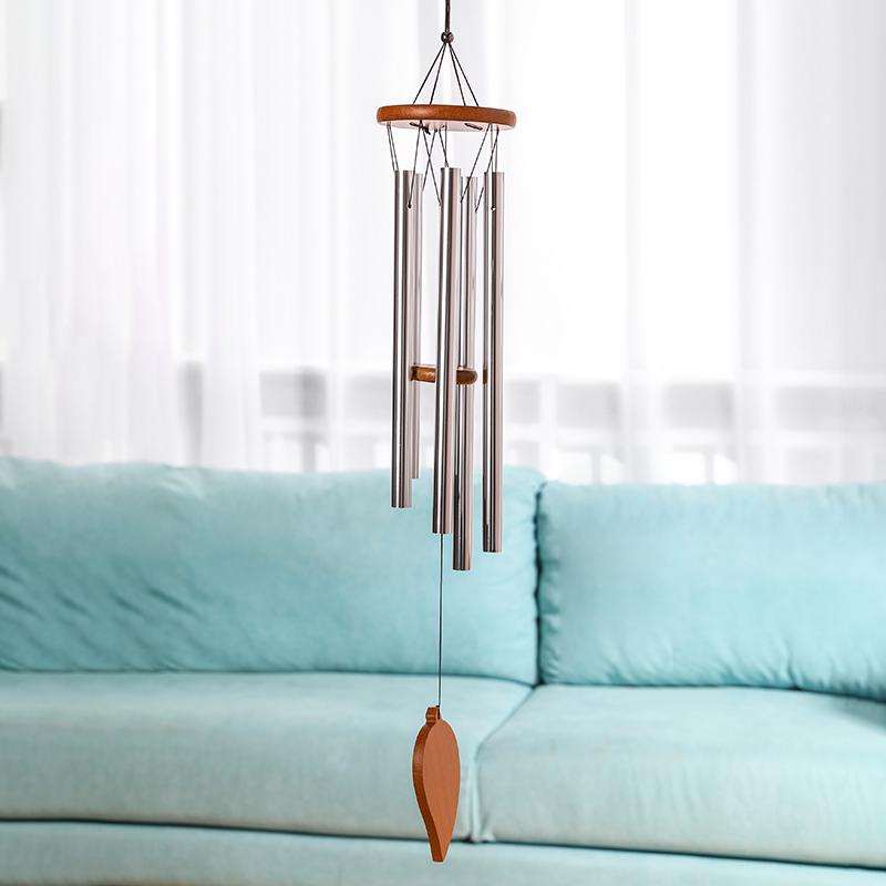 Chuông Gió Kim Loại Phối Gỗ Gụ Thiết Kế Sáng Tạo Trang Trí Nhà Cửa