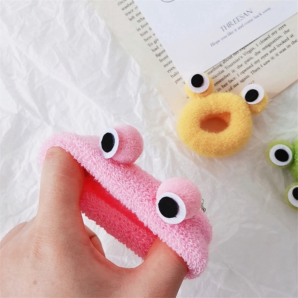 Dây buộc tóc hình ếch hoạt hình dễ thương bằng vải lông có dây cao su