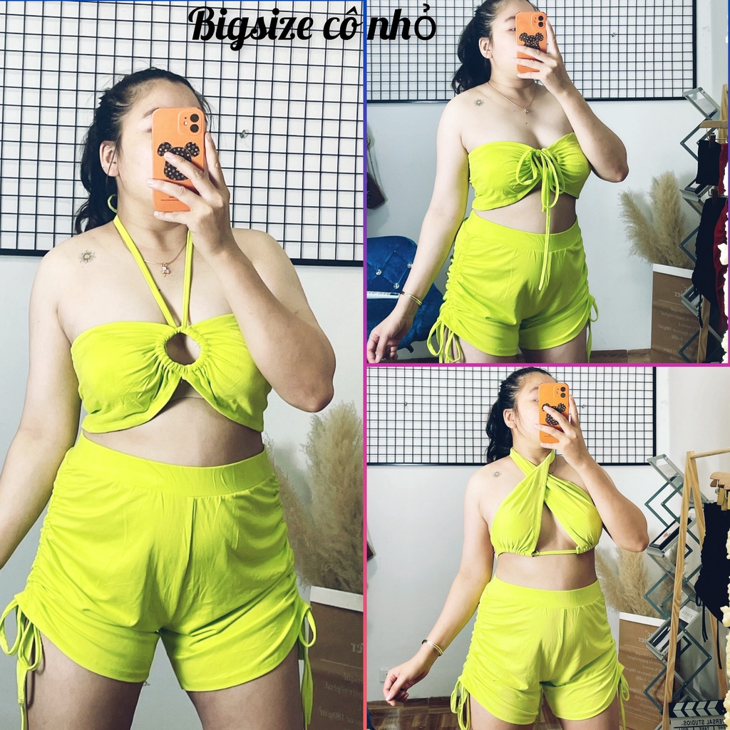 Set Áo Bra Với Quần Đùi Rút Bigsize Đi Biển,Set Đi Du Lịch Mặc Mát Gợi Cảm MÃ A19&amp;QĐR