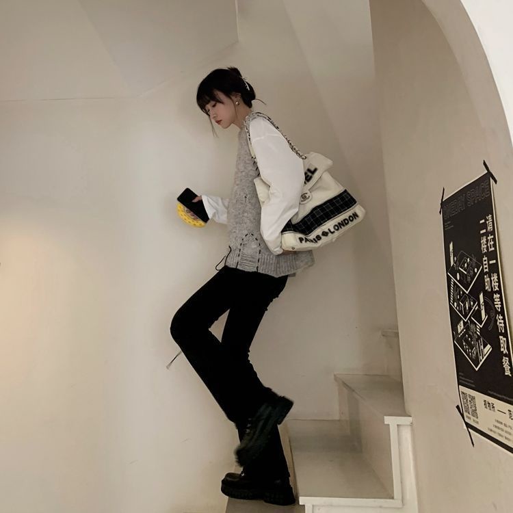 Áo Dệt Kim Sát Nách Dáng Rộng Cổ Tròn Thời Trang Hàn Quốc Cho Nữ