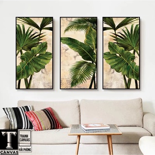 (Giá Xưởng) Tranh canvas treo tường phòng khách, tranh hiện đại nghệ thuật Lá cây xanh L08-10 (tranh tràn viền)