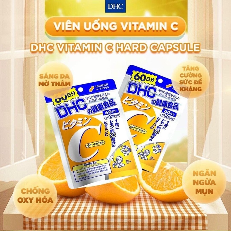 Combo Viên Uống DHC Vitamin C Và DHC Adlay Extract Giúp Giảm Thâm Mụn, Dưỡng Da Trắng Hồng  Căng Mịn