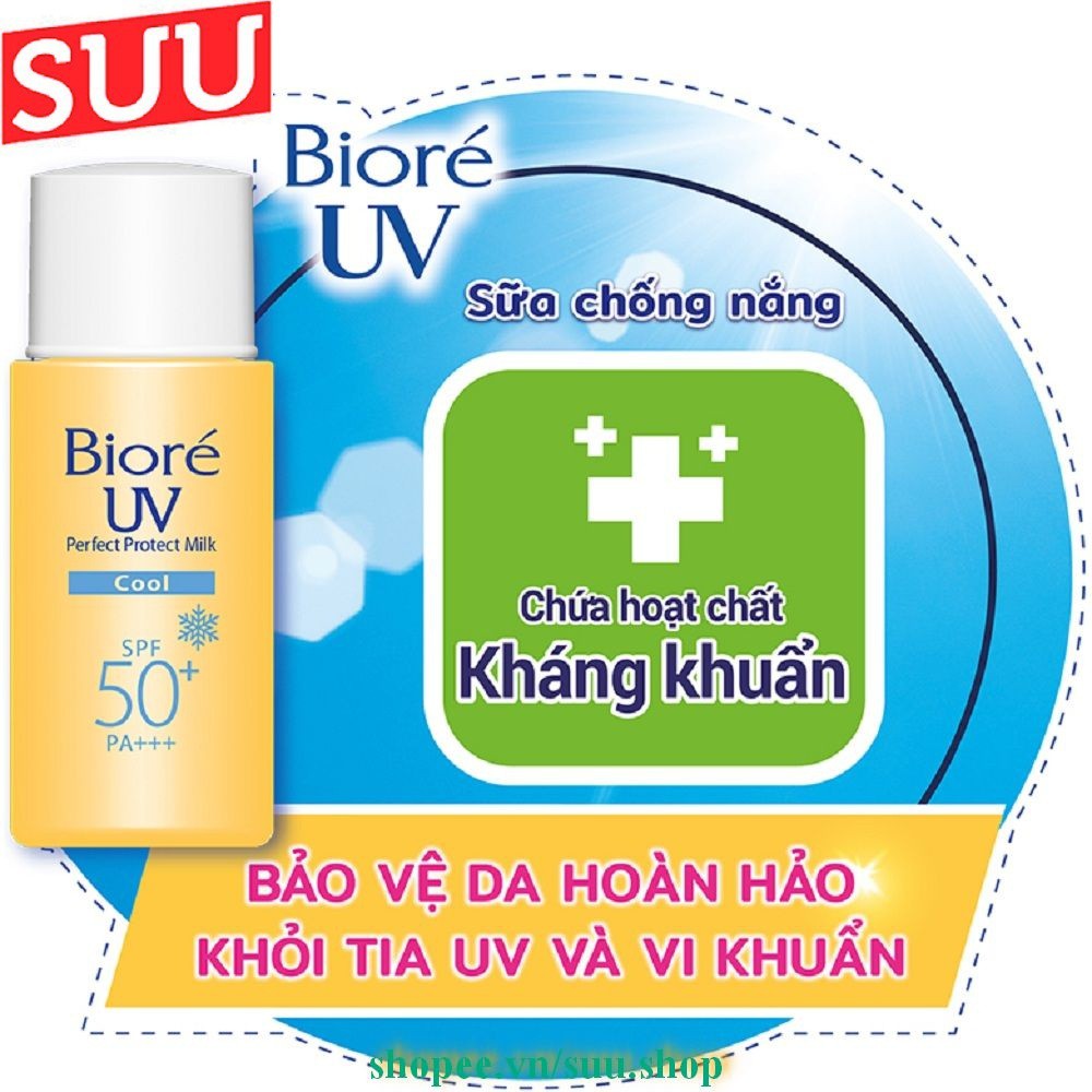 Sữa Chống Nắng 25ml Biore UV Perfect Protect Milk Cool Mát Lạnh SPF50+/PA+++, suu.shop Cam Kết 100% Chính Hãng.k