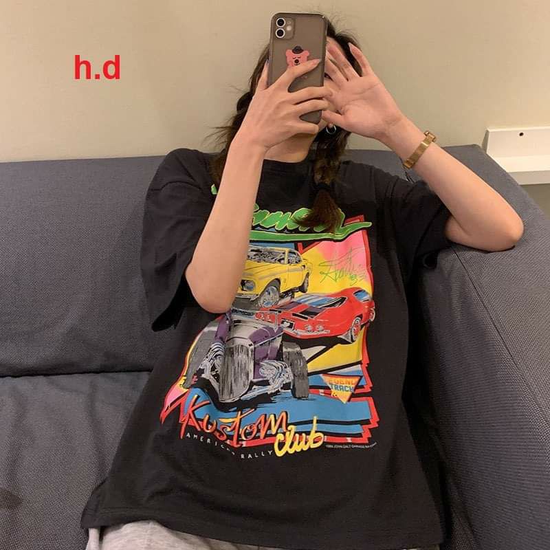 Áo Thun Cổ Tròn Phom Rộng Basic Phong Cách Ulzzang KusTom❤  Áo Cộc Tay Chất Liệu Cotton Unisex nam nữ