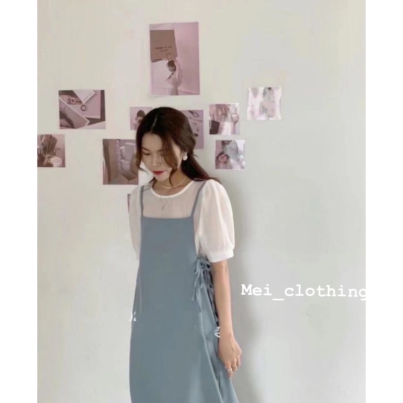 [Ảnh thật/video] Set yếm lụa Quảng Châu loại 1 có dây buộc hông kèm áo sơmi trắng