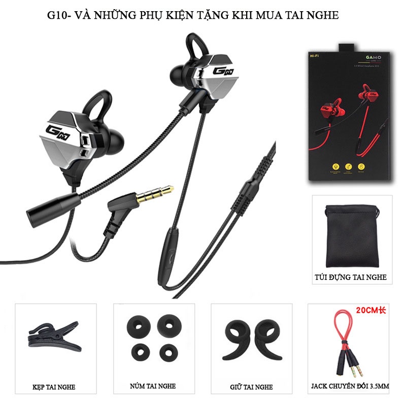 Tai nghe gaming cho điện thoại,Tai nghe gaming G10 với thiết kế cực đẹp có 2 Mic rất chuyên nghiệp