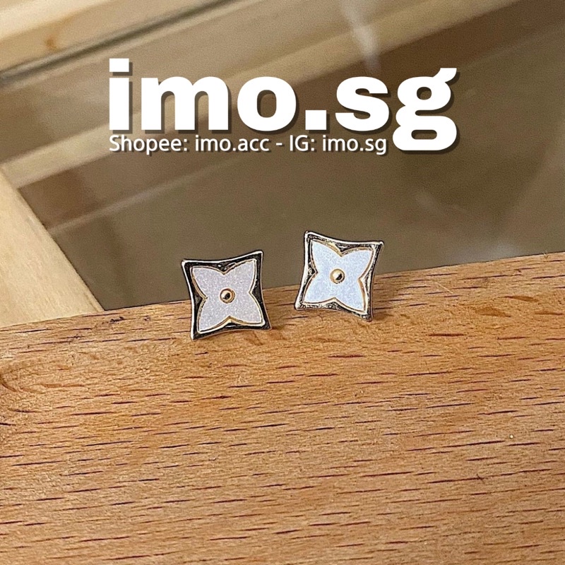 Bông tai hoa 4 cánh sà cừ trắng imo.sg chanh sả sang xịn cá tính nổi bật phong cách hàn ulzzang