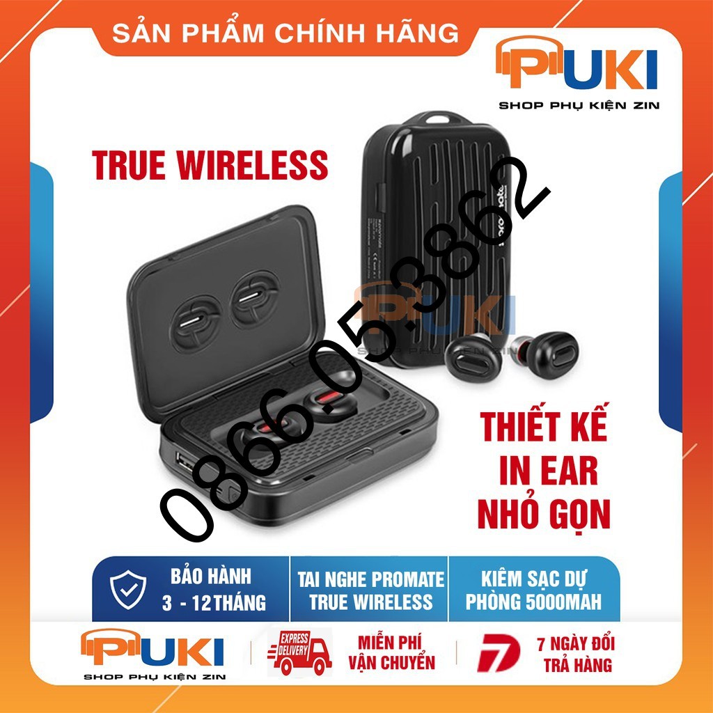 Tai Nghe Promate PowerBeat Bluetooth Không Dây  Kiêm Sạc Dự Phòng 5000mAh - Hàng Chính Hãng