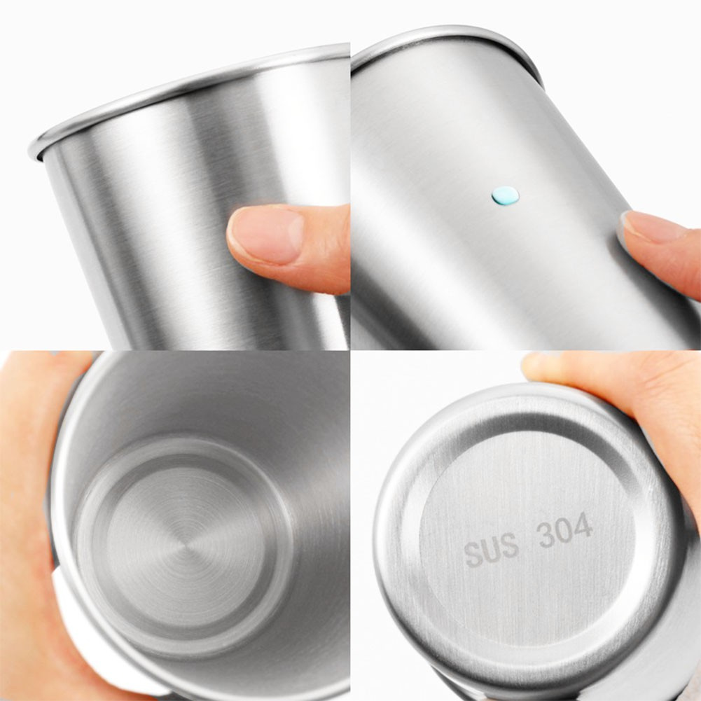 Stainless Steel Cup Metal Drinking Glass Mug Beer Pint Tumbler Stackable Reusable for Camping Hiking Indoor Kids 500ml Silver 4PCS