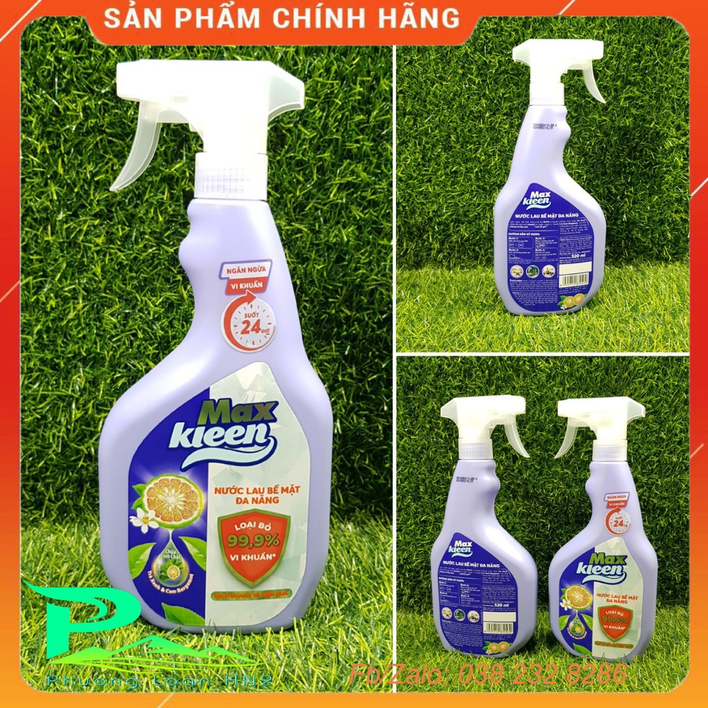 Nước lau bề mặt đa năng MaxKleen diệt khuẩn, ngăn ngừa vi khuẩn - chai xịt 520ml