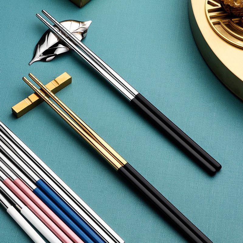 1 Đôi Đũa Inox 304 Hình Vuông Mạ Vàng Sang Trọng