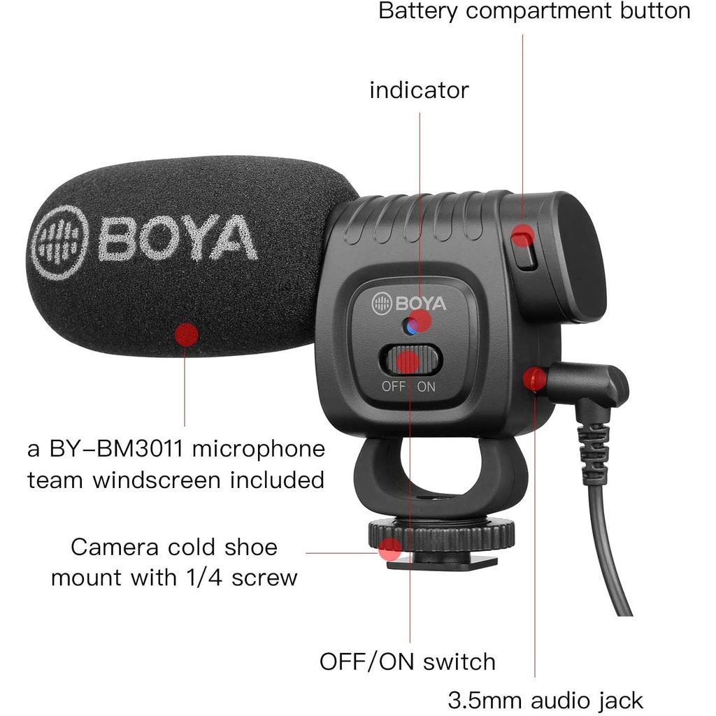 BOYA BY-BM3011 - Hàng Chính Hãng - Mic thu âm cổng 3.5mm | Dành cho Điện thoại và Máy ảnh