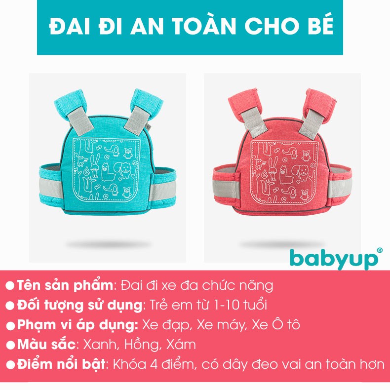 Đai đi xe máy an toàn cho bé (từ 1 đến 10 tuổi) Babyup, có phản quang, thoáng khí, chắc chắn