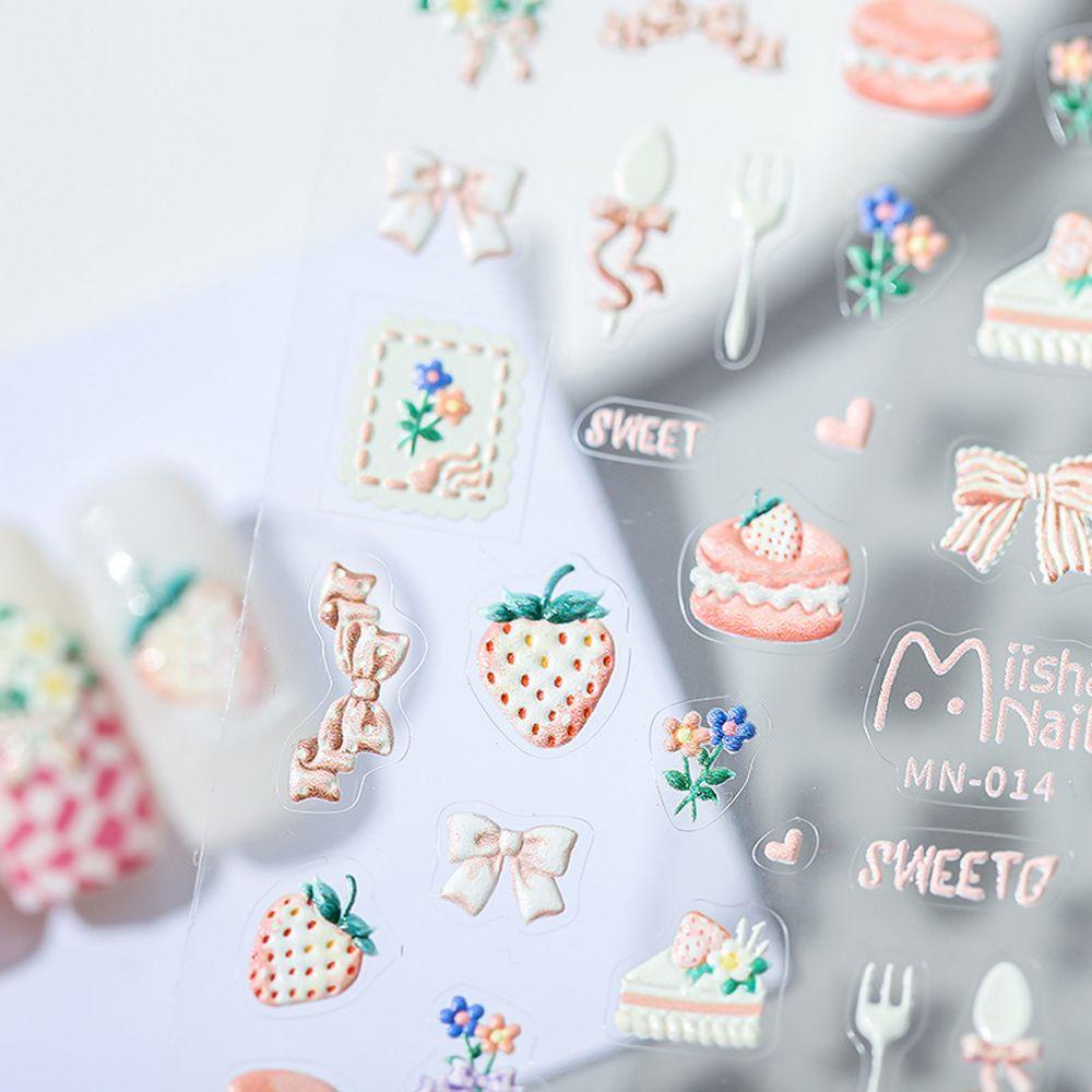 LILYES Miếng Dán Trang Trí Móng Tay 3D Tự Dính Họa Tiết Hoạt Hình Gấu Và Bánh Kem Dâu Tây Dễ Thương
