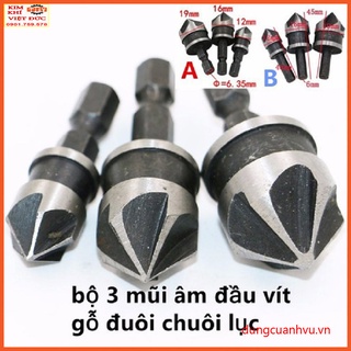 Bộ 3 mũi âm đầu vít gỗ Ø 12 , Ø 16 , Ø 19