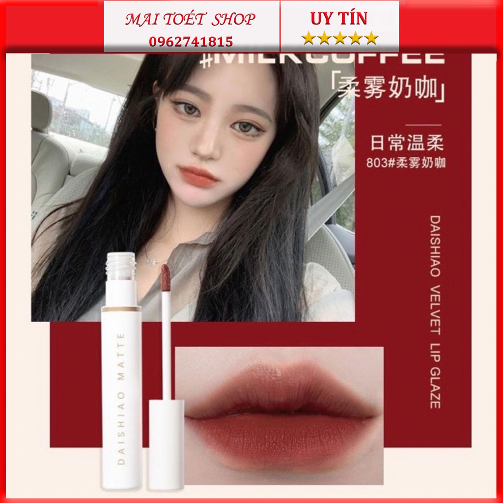 Sét 4 son kem lì DAISHIAO MATTE,thiết kế sang trọng,tạo hiệu ứng mềm mịn như nhung ,vị đào,son nội địa trung