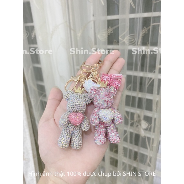 Móc Khoá Gấu Vương Miện Đính Đá sang chảnh , Phụ Kiện Túi Xách Gấu Love đáng yêu - SHIN STORE