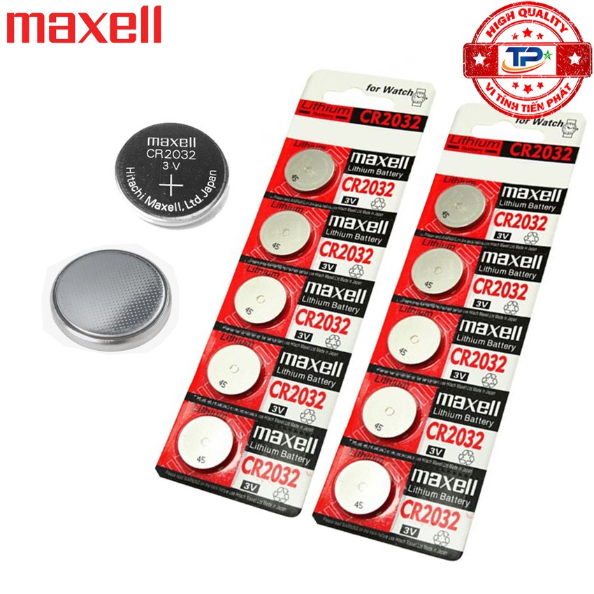 Vỉ 10 viên pin CMOS CR2032 Maxell Lithium Battery 3V