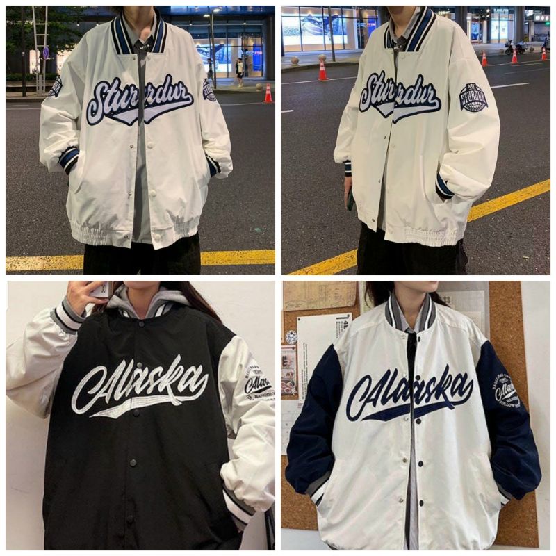 Áo Khoác Dù Gió 2 Lớp - Kiểu Bomber Bóng Chày Unisex Rộng Logo Chữ ALASKA - STURDUR - Mùa Thu Đông