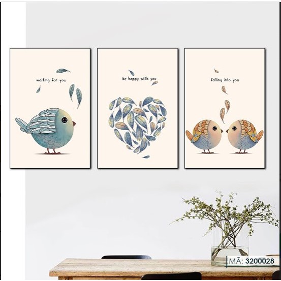 Set bộ 3 tranh canvas treo tường hoạt hình, tranh trang trí phòng khách, phòng ngủ, giá rẻ nhất thị trường, kt:3*40*60cm