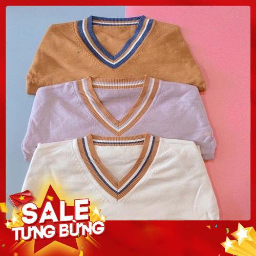 Áo len cổ tim có viền phối màu -Hàng nhập khẩu