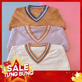 Áo len cổ tim có viền phối màu -Hàng nhập khẩu