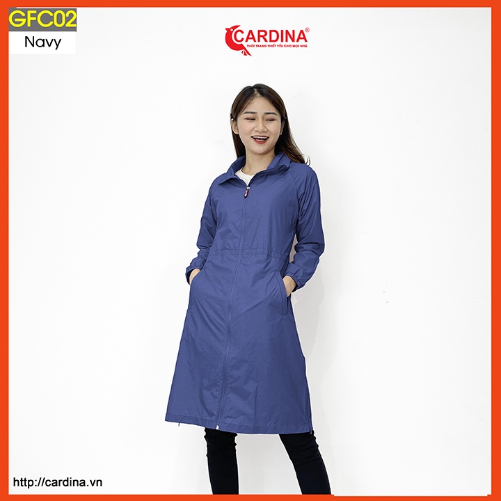 Áo gió nữ CARDINA chất gió xước 2 lớp lót lưới dáng choàng cao cấp cản gió chống thấm nước kèm đai thắt GFC.