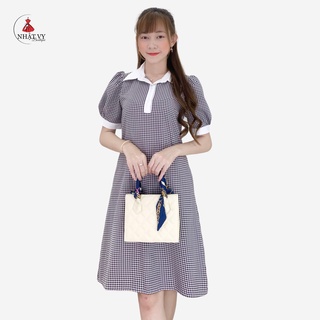 Đầm suông nữ caro nhatvy tay ngắn cổ sơ mi - d2084
