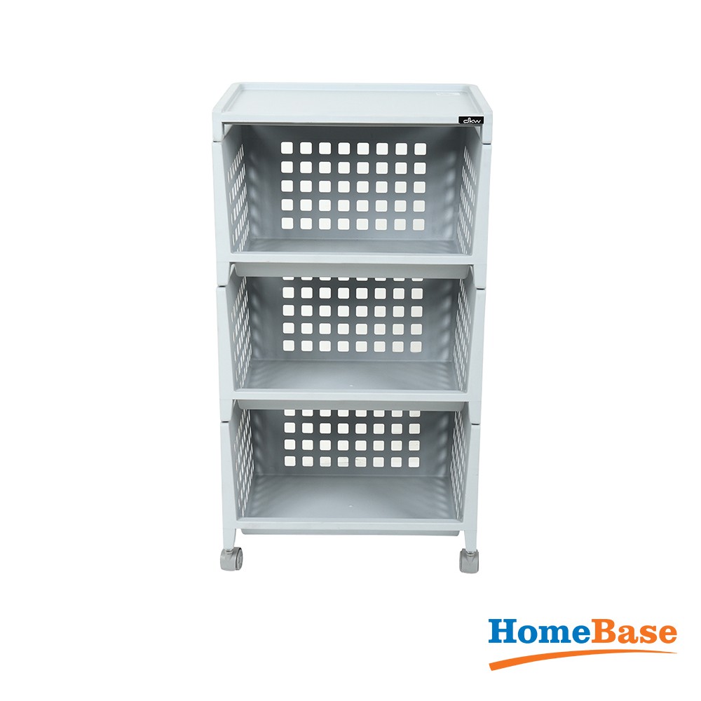 HomeBase DKW Kệ nhựa 3 tầng có bánh xe Thái Lan W42.8xD33.5xH79.3cm xám