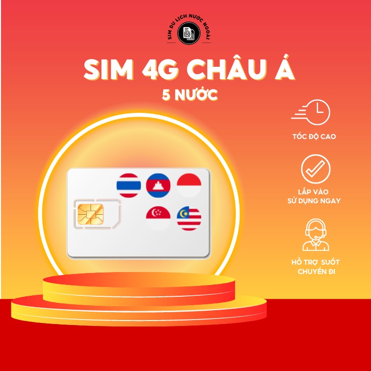 SIM 4G du lịch Châu Á 5 nước (Singapore, Malaysia, Thái Lan, Indonesia, Campuchia) - Gói theo ngày