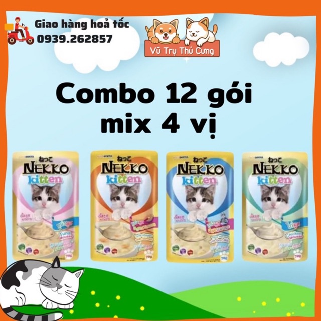 Combo 12 gói Pate Nekko Kitten cho mèo con 70g