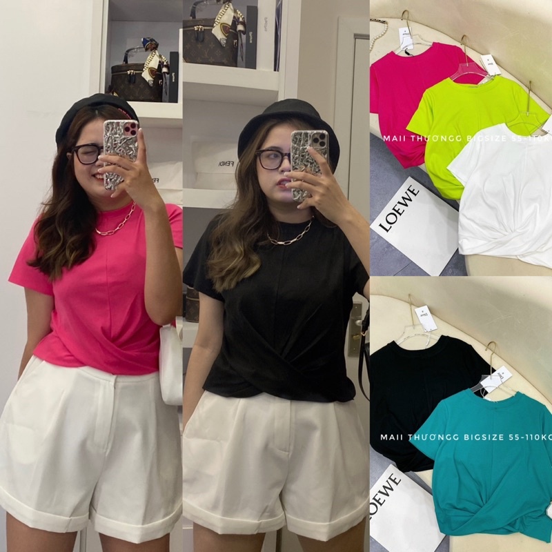 A23 Áo Thun Zip Xoắn Eo Bigsize