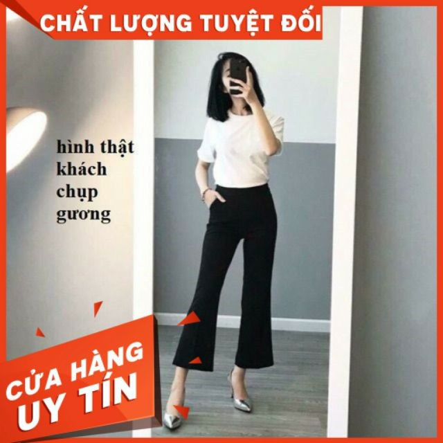 ❤️FREESHIP❤️-Quần tây lưng cao công sở,Quần vải ống loe mix áo sơ mi-màu đen - trắng