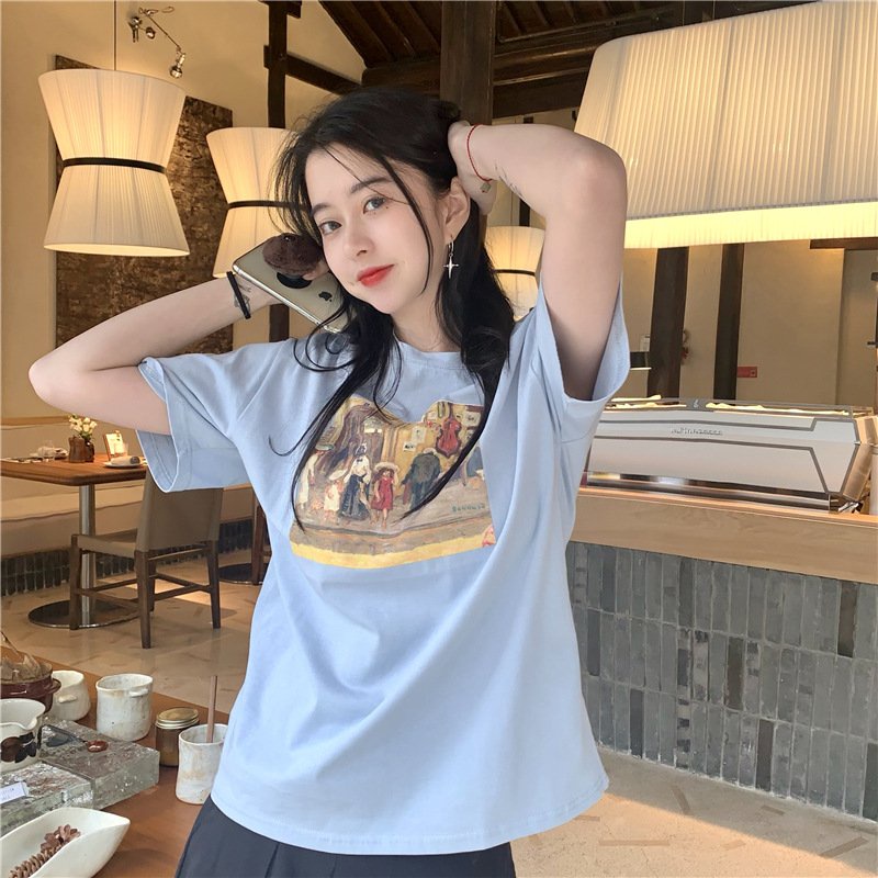 Áo thun nữ TRANH SƠN MÀI - áo phông nữ dáng rộng, tay lỡ, in tranh sơn mài SIÊU HOT