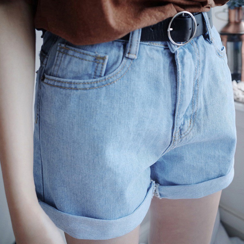 Quần Short Jeans Lưng Cao Ống Rộng Thời Trang Cho Nữ