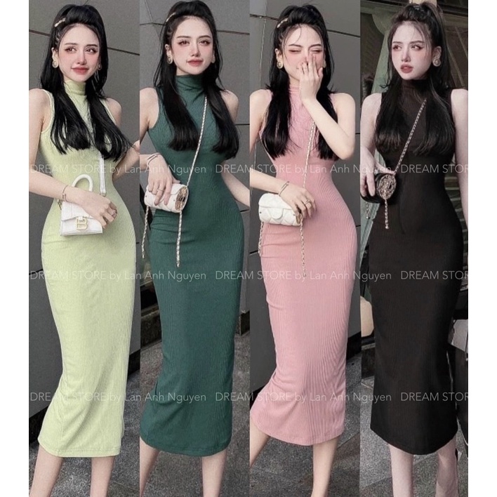 Đầm body chất cổ cao 3 phân