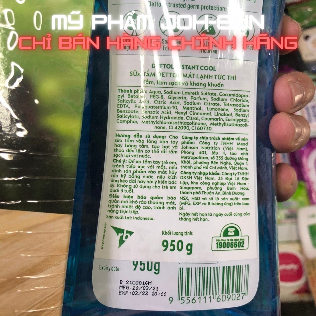 Sữa Tắm Dettol Kháng Khuẩn - Dưỡng Thể - Mát Lạnh Tức Thì 950gr