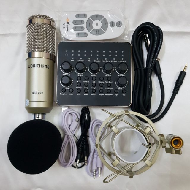 COMBO THU ÂM LIVESTREAM BM900 WOAICHANG, SOUND CARD V10 BH 6 THÁNG ĐỔI MỚI