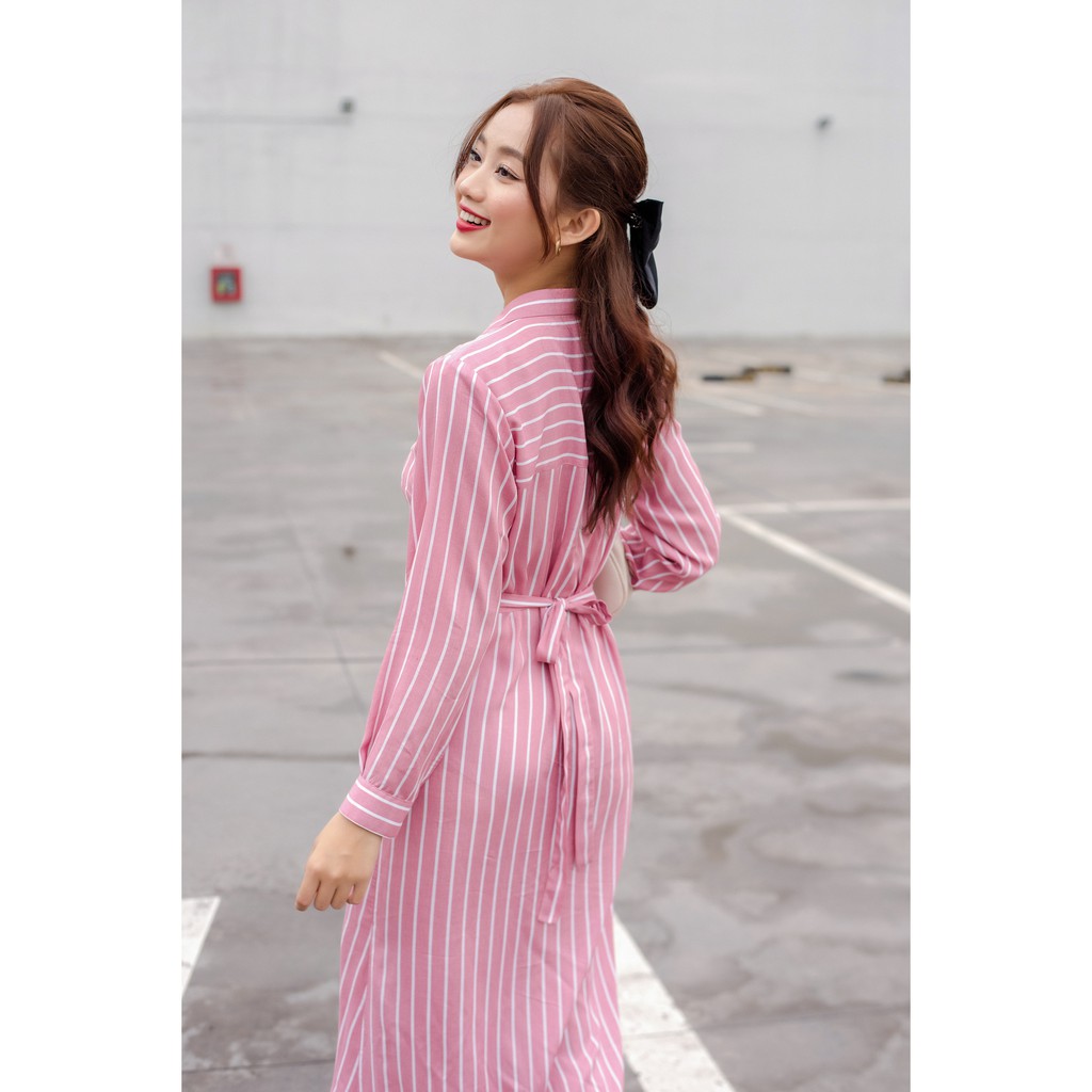 [Mã FASHIONMALLT4 giảm 15% đơn 150k] [OVERSIZED] Đầm suông dài cổ sơ mi, thân đắp vạt cộ nơ sau, tay dài [VD11]