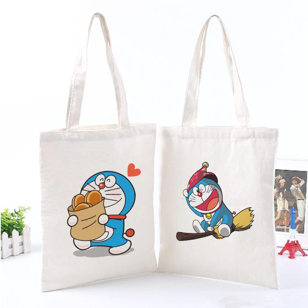 Túi Tote Canvas Doreamon Có Khóa Miệng Túi