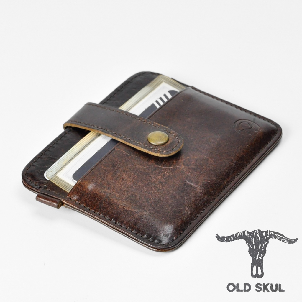 Ví mini đựng thẻ da bò thật V031, card holder đựng vừa giấy tờ xe và thẻ thang máy