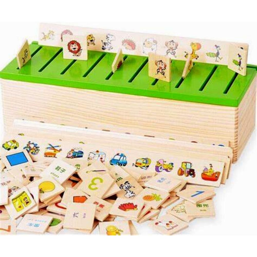 Đồ chơi thả hình theo chủ đề bằng gỗ cho bé - Hộp thả hình thẻ giáo cụ Montessori bằng gỗ