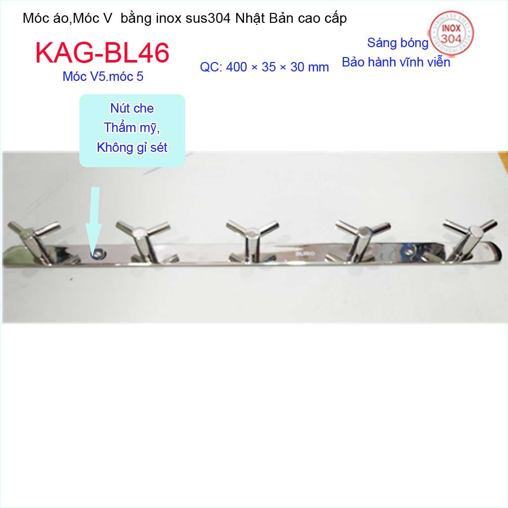 Móc treo đồ phòng tắm, Phụ kiện phòng tắm cao cấp Kace, Móc V5 treo đồ inox 304 Nhật Bản KAG-BL46
