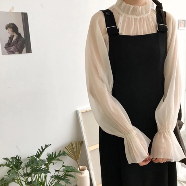 Áo voan tay dài bồng bềnh mỏng áo lót voan mỏng