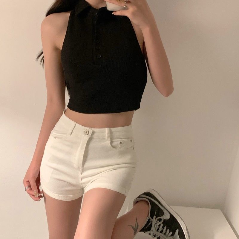 Áo cổ Polo màu sắc trơn quyến rũ cho nữ COZOK