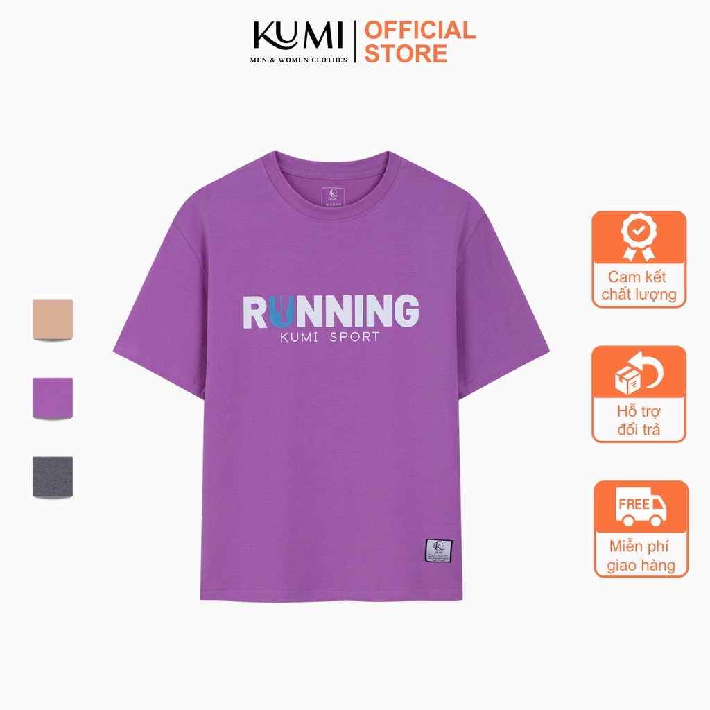 Áo Thun Áo Phông Nam Nữ KUMI 100% Cotton Tự Nhiên 4C Cao Cấp Co Dãn Thấm Hút Tốt Hình RUNNING Khỏe Khoắn Năng Động