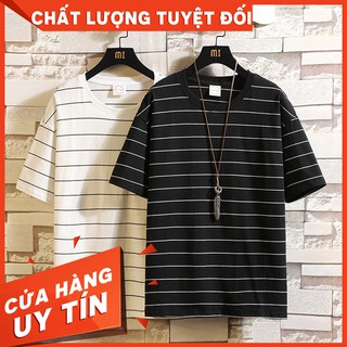 [Ảnh thật] Áo thun tay lỡ cotton kẻ ngang [ áo thun tay lỡ unisex nam nữ mặc được]