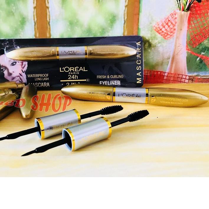 (Hàng Mới Về) Mascara Và Bút Kẻ Mắt 2 Trong 1 Loreal Paris Chống Nước Lâu Trôi