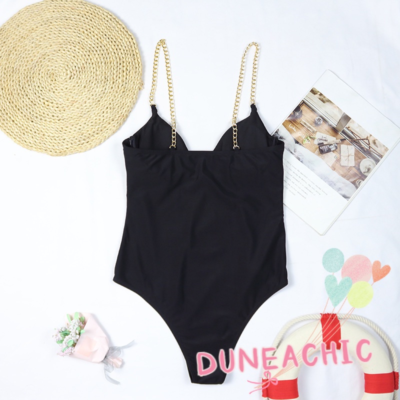 DUNEA Bộ Đồ Bơi Một Mảnh Hở Lưng Phối Dây Xích Quyến Rũ Cho Nữ